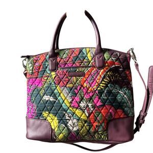 Vera Bradley Tote Mailbag Small Handles Maroon  Quilted Floral Leather & Cloth